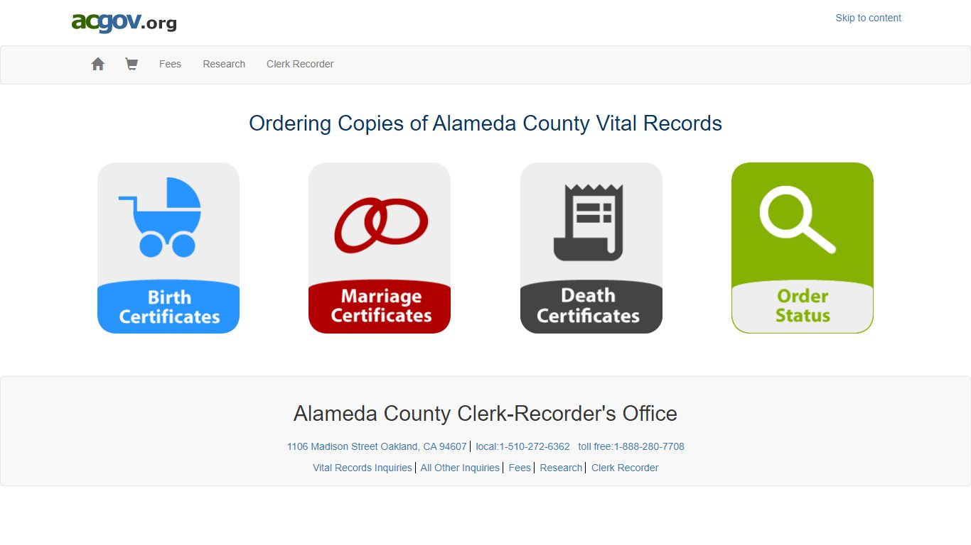 Vital Records Portal - Alameda County, California